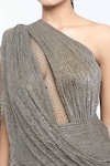 Tarun Tahiliani_Gold Crinkle Tulle Embellished Crystal One Shoulder Draped Dress _Online_at_Aza_Fashions