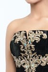 Buy_Tarun Tahiliani_Black Velvet Embroidered Crystal Straight Corset And Flared Skirt Set _Online_at_Aza_Fashions