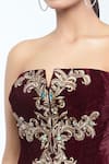 Shop_Tarun Tahiliani_Wine Velvet Embroidered Crystal Straight Corset And Skirt Set _Online_at_Aza_Fashions