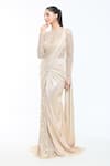 Buy_Tarun Tahiliani_Ivory Bodysuit Tulle Hand Embroidery Floral Pre-draped Concept Saree And Set _at_Aza_Fashions