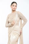 Tarun Tahiliani_Ivory Bodysuit Tulle Hand Embroidery Floral Pre-draped Concept Saree And Set _at_Aza_Fashions