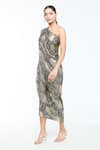 Shop_Tarun Tahiliani_Gold Foil Jersey Embellished Crystal Asymmetric Print Draped Dress _Online_at_Aza_Fashions