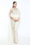 Buy_Tarun Tahiliani_Ivory Corset Foil Jersey Embellished Crystal Illusion Draped Concept Saree With _at_Aza_Fashions