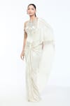 Tarun Tahiliani_Ivory Corset Foil Jersey Embellished Crystal Illusion Draped Concept Saree With _Online_at_Aza_Fashions