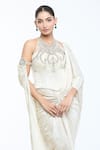 Tarun Tahiliani_Ivory Corset Foil Jersey Embellished Crystal Illusion Draped Concept Saree With _at_Aza_Fashions