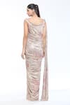 Shop_Tarun Tahiliani_Multi Color Foil Jersey Print Flower Vine Scoop Neck Draped Concept Saree Gown _at_Aza_Fashions