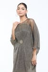 Buy_Tarun Tahiliani_Gold Crinkle Tulle Embroidery Brooch Dress Round Placed Draped 