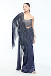 Buy_Tarun Tahiliani_Blue Crinkle Tulle Embellished Stone Pre-draped Concept Saree With Bustier _at_Aza_Fashions