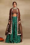 Buy_Trendy tokari_Green Silk Chanderi Embroidery Zari Round Neck Mirror Bloom Lehenga Set _at_Aza_Fashions