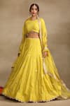 Buy_Trendy tokari_Yellow Silk Chanderi Embroidery Zari Round Neck Mirror Bud Bloom Lehenga Set _at_Aza_Fashions