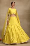 Buy_Trendy tokari_Yellow Silk Chanderi Embroidery Zari Round Neck Mirror Bud Bloom Lehenga Set _Online_at_Aza_Fashions