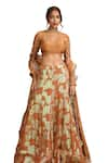 Shop_Trendy tokari_Beige Silk Tissue Woven Zari V Neck Gulbahar Lehenga Set 