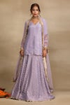 Buy_Trendy tokari_Purple Silk Tissue Woven Zari V Neck Leher Lehenga Set _at_Aza_Fashions