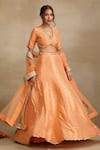 Buy_Trendy tokari_Peach Silk Tissue Woven Zari V Neck Leher Wave Lehenga Set _at_Aza_Fashions