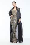 Buy_Tarun Tahiliani_Black Cape Satin Organza Embellished Crystal Cape Open Draped Skirt Set _at_Aza_Fashions