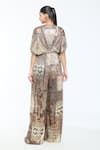 Shop_Tarun Tahiliani_Brown Foil Jersey Printed Geometric Plunge V Neck Jumpsuit _at_Aza_Fashions