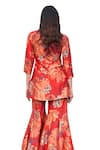 Archana Shah Red Silk Zari, Mirrors, Embroidery V-neck Flower Print Kurta And Sharara Set at Aza Fashions Archana Shah_Red Silk Zari, Mirrors, Embroidery V-neck Flower Print Kurta And Sharara Set _at_Aza_Fashions