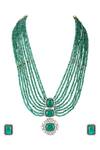 Buy_Auraa Trends_Green Stones, Zari Multi Layered Pendant Necklace Set _Online_at_Aza_Fashions
