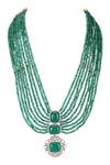 Shop_Auraa Trends_Green Stones, Zari Multi Layered Pendant Necklace Set _Online_at_Aza_Fashions