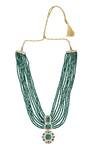 Buy_Auraa Trends_Green Stones, Zari Multi Layered Pendant Necklace Set 