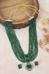 Auraa Trends_Green Stones, Zari Multi Layered Pendant Necklace Set _Online_at_Aza_Fashions