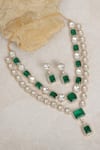 Shop_Auraa Trends_Green Stones, Zari Double Layered Kundan Necklace Set _at_Aza_Fashions