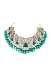 Shop_Auraa Trends_Green Stones Peacock Feather Embellished Necklace Set _Online_at_Aza_Fashions