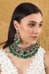 Buy_Auraa Trends_Green Stones Peacock Feather Embellished Necklace Set _at_Aza_Fashions