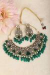 Auraa Trends_Green Stones Peacock Feather Embellished Necklace Set _Online_at_Aza_Fashions