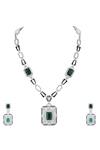 Buy_Auraa Trends_Green Stones, Diamonds Geometric Cutwork Embellished Pendant Necklace _Online_at_Aza_Fashions