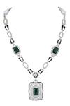 Shop_Auraa Trends_Green Stones, Diamonds Geometric Cutwork Embellished Pendant Necklace _Online_at_Aza_Fashions