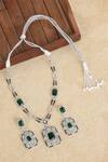 Auraa Trends_Green Stones, Diamonds Geometric Cutwork Embellished Pendant Necklace _Online_at_Aza_Fashions