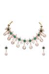 Buy_Auraa Trends_Green Stones, Diamonds American Zircon Studded Necklace Set _Online_at_Aza_Fashions
