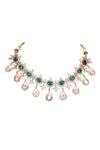 Shop_Auraa Trends_Green Stones, Diamonds American Zircon Studded Necklace Set _Online_at_Aza_Fashions