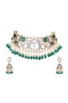 Buy_Auraa Trends_Green Stones Kundan Embellished Choker And Earrings Set _Online_at_Aza_Fashions
