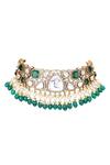 Shop_Auraa Trends_Green Stones Kundan Embellished Choker And Earrings Set _Online_at_Aza_Fashions
