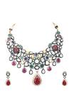 Buy_Auraa Trends_Red Stones, Diamonds American Embellished Necklace Set _Online_at_Aza_Fashions