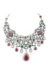 Shop_Auraa Trends_Red Stones, Diamonds American Embellished Necklace Set _Online_at_Aza_Fashions