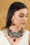 Buy_Auraa Trends_Red Stones, Diamonds American Embellished Necklace Set _at_Aza_Fashions