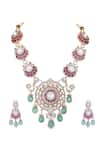 Buy_Auraa Trends_Red Stones Embellished Round Pendant Necklace Set _Online_at_Aza_Fashions