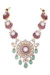 Shop_Auraa Trends_Red Stones Embellished Round Pendant Necklace Set _Online_at_Aza_Fashions
