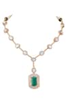 Shop_Auraa Trends_Green Stones American Diamond Zircon Studded Pendant Necklace Set _Online_at_Aza_Fashions