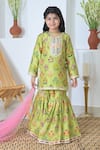 Buy_The Plum Bum_Green Silk Chanderi Floral Pattern Sharara Set _at_Aza_Fashions