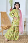 The Plum Bum_Green Silk Chanderi Floral Pattern Sharara Set _at_Aza_Fashions