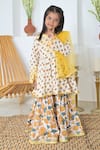 Buy_The Plum Bum_Yellow Cotton Hand Block Print Floral Kurta Sharara Set _at_Aza_Fashions