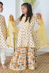 Buy_The Plum Bum_Yellow Cotton Hand Block Print Floral Kurta Sharara Set 