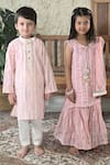 Shop_The Plum Bum_Pink Cotton Leaf Stripe Pattern Kurta With Pant _at_Aza_Fashions