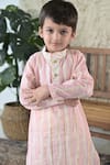 The Plum Bum_Pink Cotton Leaf Stripe Pattern Kurta With Pant _Online_at_Aza_Fashions