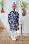 Shop_The Plum Bum_Blue Cotton Printed Floral Straight Kurta And Pant Set _at_Aza_Fashions