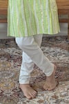 The Plum Bum_Green Cotton Leaf Stripe Pattern Kurta And Pant Set _Online_at_Aza_Fashions